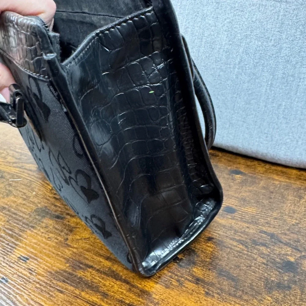 Love Shoulder Bag Womens Black Heart Print Faux Croc Y2K Purse Handbag